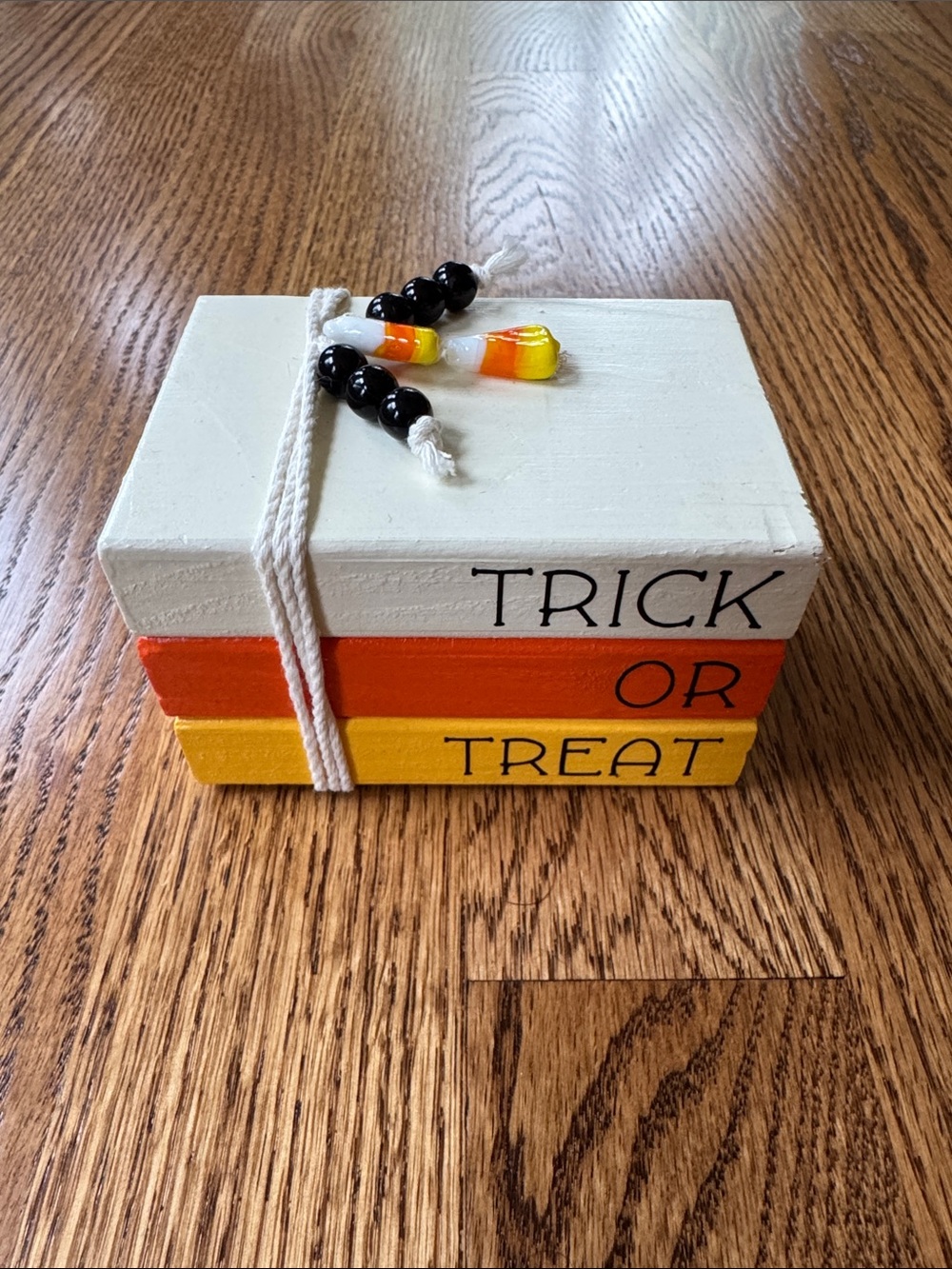 Festive Trick or Treat Stacked Wood Blocks - White, Orange & Yellow